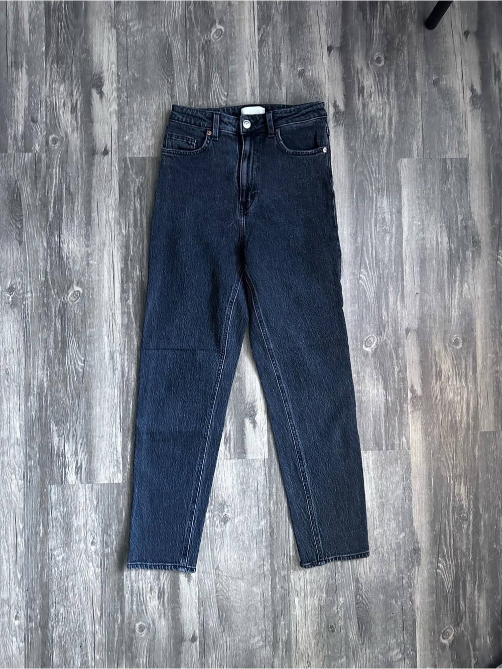 H&M High Rise Straight Leg Black Jeans Women’s Size 4 Vintage Wash Denim